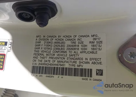 2017 Honda Cr-V Ex-L/Ex-L Navi z USA, uszkodzony, nr VIN 2HKRW2H8XHH676451